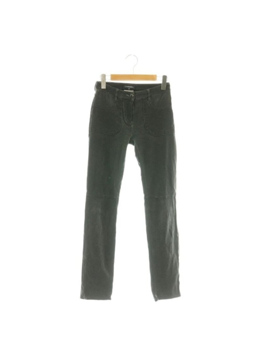 Chanel Faux Pearl Button Skinny Denim Pants Stretch 34 Charcoal CX OS